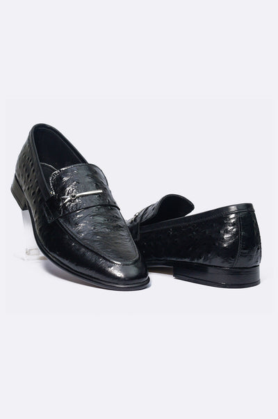 1640 BKA Black Ostrich Moccasin