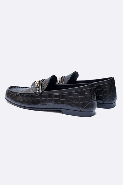 1696 BKA Black Crocodile Leather Moccasin