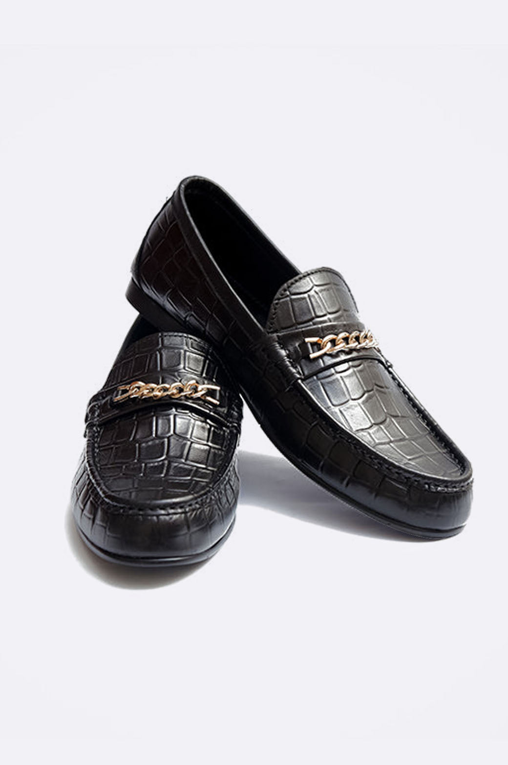 1696 BKA Black Crocodile Leather Moccasin